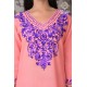 Traditional Embroidery Neck Beautiful Peach Cotton Kurti