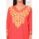 Simply Beautiful Neck Embroidery Cotton Red Kurti