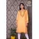 Golden Beautiful Neck Embroidered Pure Cotton Kurti For Women