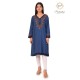 Floral Neck Embroidery Beautiful Casual Cotton Blue Women's Kurti