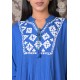 Stylish Neck Embroidery Beautiful Casual Cotton Blue Kurti