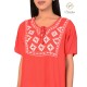 Floral Embroidery Neck Simply Beautiful Women's Red Short Kurti