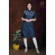 Denim Half Sleeve Floral Print Neck Blue Women's Kurti