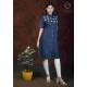 Denim Half Sleeve Floral Print Neck Blue Women's Kurti