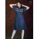 Denim Half Sleeve Floral Print Neck Blue Women's Kurti