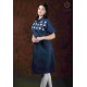 Denim Half Sleeve Floral Print Neck Blue Women's Kurti