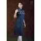 Denim Half Sleeve Floral Print Neck Blue Women's Kurti