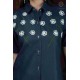 Denim Half Sleeve Floral Print Neck Blue Women's Kurti