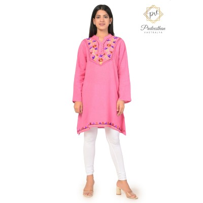 Floral Designer Neck Beautiful Casual Cotton Women's Pink Kurti