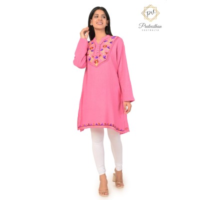 Floral Designer Neck Beautiful Casual Cotton Women's Pink Kurti