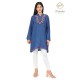 Floral Neck Embroidery Beautiful Casual Cotton Blue Short Kurti