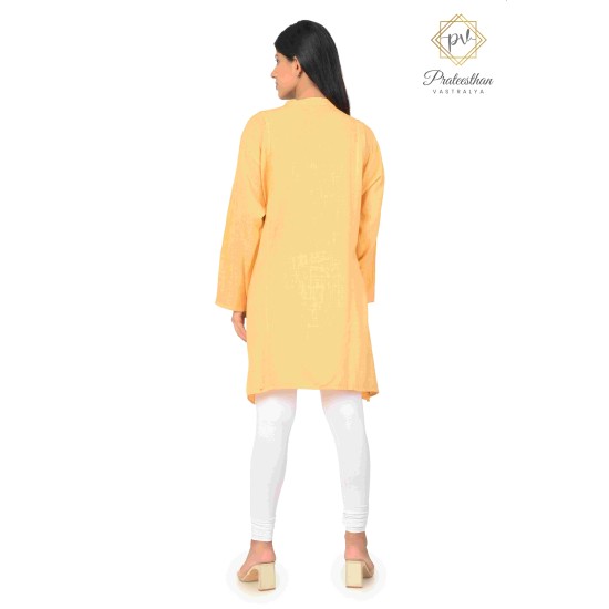 Amazing Floral Designer Neck Beautiful Casual Cotton Women's Yellow Kurti