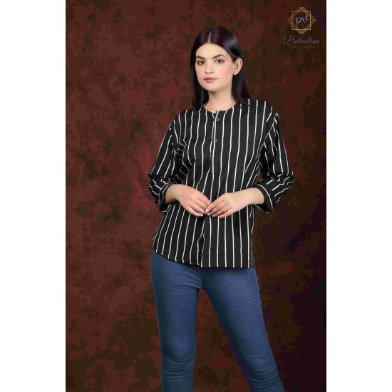 Comfy Stylish Polyester Round Neck Women's Black Shirt