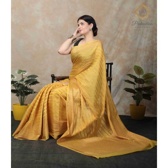 Pretty Yellow Party Wear Beautiful Silk Women's Saree