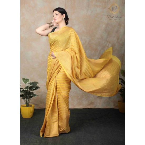 Pretty Yellow Party Wear Beautiful Silk Women's Saree