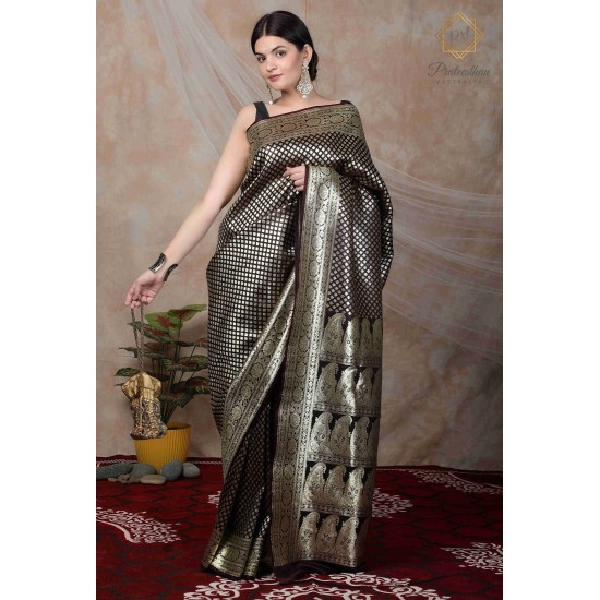 Beautiful Silk Traditional Royal Black Shining Saree 