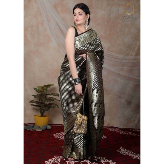 Beautiful Silk Traditional Royal Black Shining Saree 