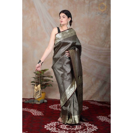 Beautiful Silk Traditional Royal Black Shining Saree 