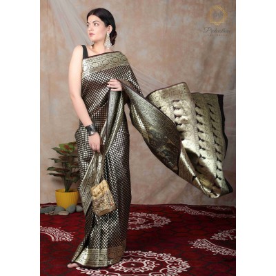 Beautiful Silk Traditional Royal Black Shining Saree 