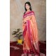 Beautiful Peach And Red Border Silk Women's Saree