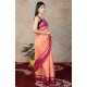 Beautiful Peach And Red Border Silk Women's Saree