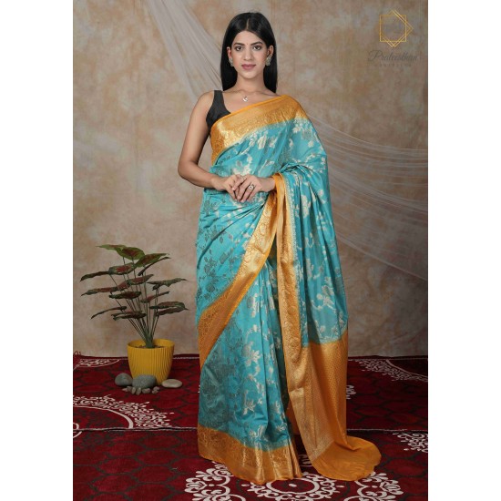 Elegance Tradition Blue And Golden Border Silk Saree 