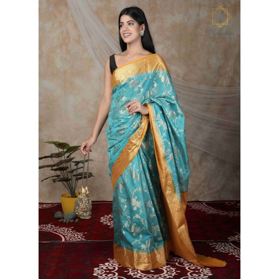 Elegance Tradition Blue And Golden Border Silk Saree 