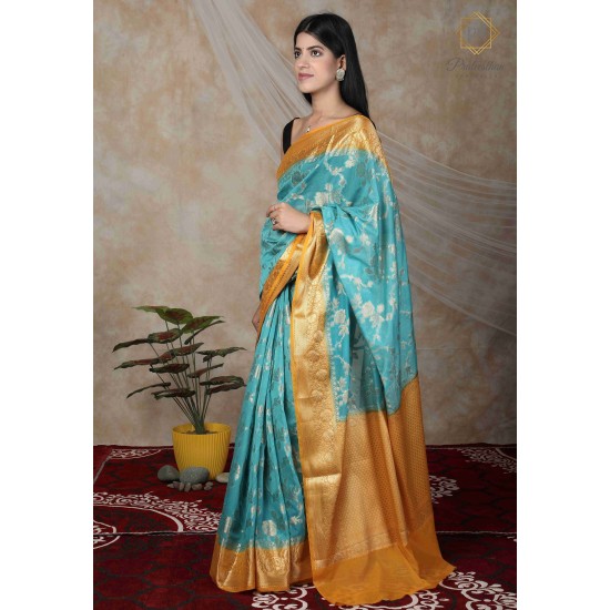 Elegance Tradition Blue And Golden Border Silk Saree 