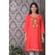 Simply Beautiful Floral Neck Embroidery cotton red short kurti