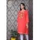 Simply Beautiful Floral Neck Embroidery cotton red short kurti