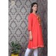 Simply Beautiful Floral Neck Embroidery cotton red short kurti