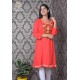 Simply Beautiful Floral Neck Embroidery cotton red short kurti