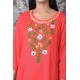 Simply Beautiful Floral Neck Embroidery cotton red short kurti